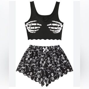 NEW - COZYEASE Cute Cartoon Print Pajama Set Lettuce Trim Top/Short Sleepwear